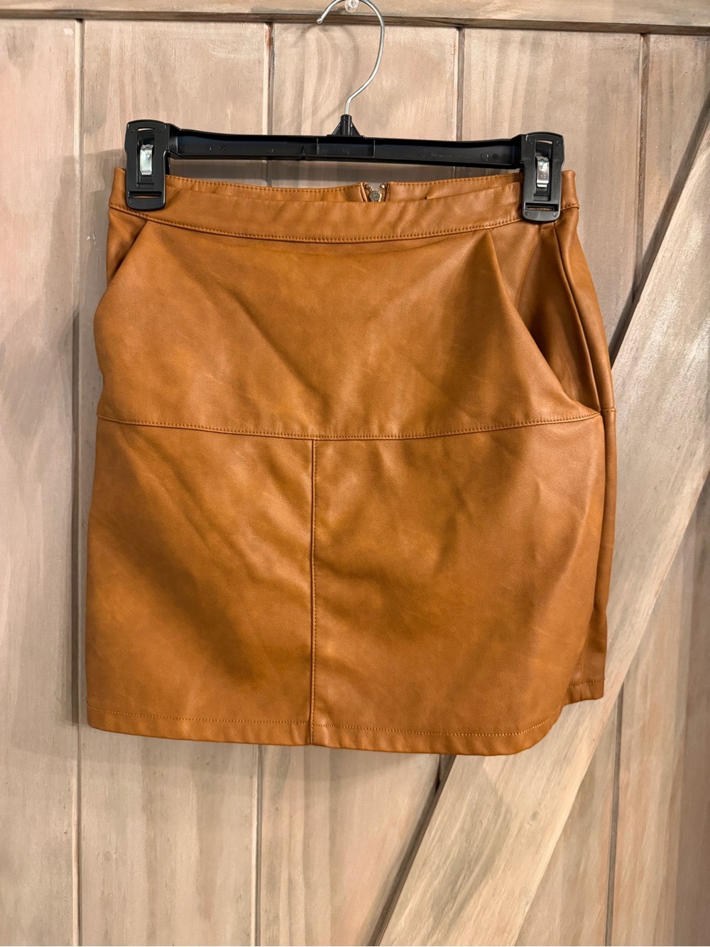 Faux Leather Mini Skirt in Tan